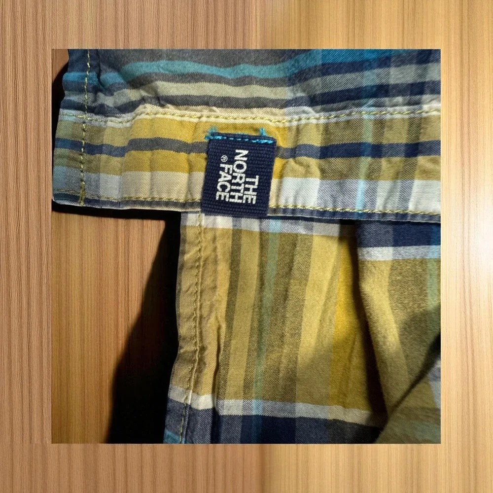 The North Face Men's Plaid Long Sleeve Button Up‎ Shirt Yellow Blue XL
